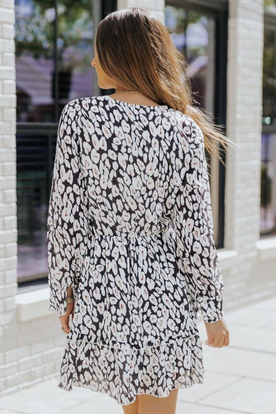 Black & White Leopard Print V-neck Dress